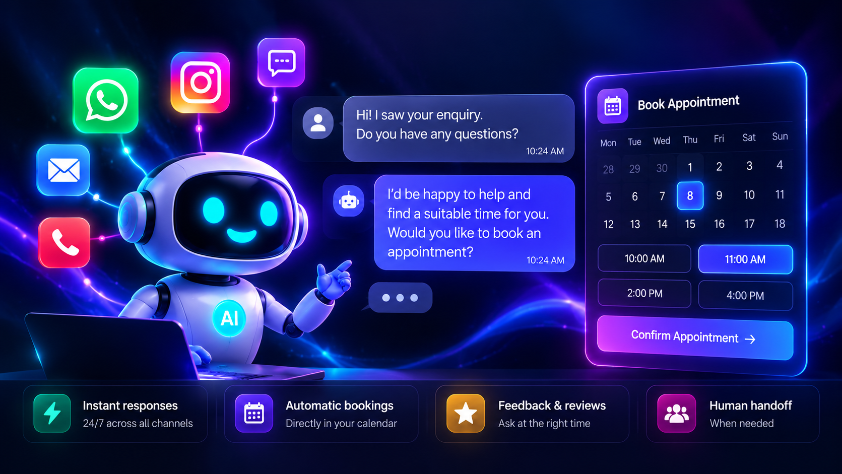 AI follow-up concept showing customer conversations and booking actions